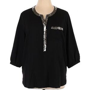 Bedford Fair Ladies Black and Silver Sequin Pocket Top Blouse Size 1X